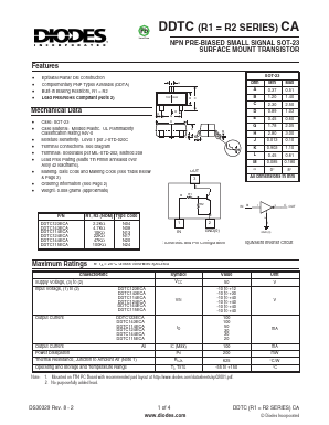 DDTC115ECA-7-F Datasheet PDF Diodes Incorporated.