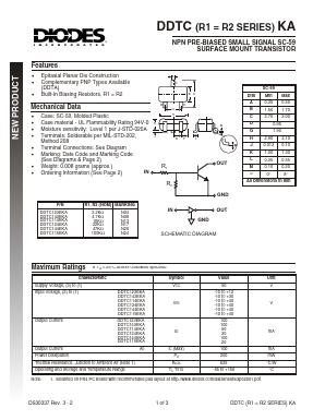 DDTC115EKA-7 Datasheet PDF Diodes Incorporated.
