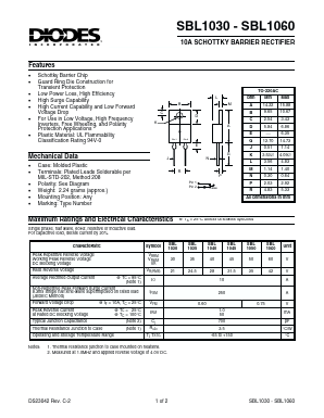 SBL1030 Datasheet PDF Diodes Incorporated.