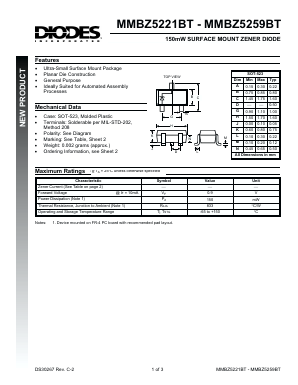 MMBZ5233BT Datasheet PDF Diodes Incorporated.