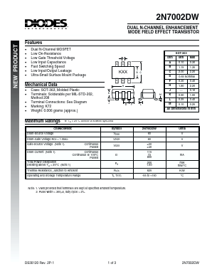 2N7002DW Datasheet PDF Diodes Incorporated.