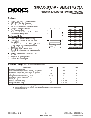 SMCJ5.0CA-13 Datasheet PDF Diodes Incorporated.