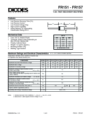 FR151 Datasheet PDF Diodes Incorporated.
