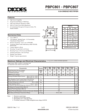 PBPC801 Datasheet PDF Diodes Incorporated.