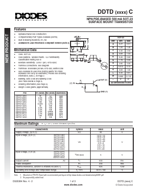 DDTD143EC-7 Datasheet PDF Diodes Incorporated.