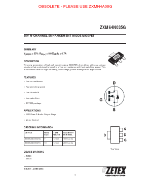 ZXM64N035GTC Datasheet PDF Diodes Incorporated.