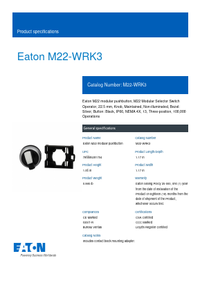 M22-WRK3 Datasheet PDF Eaton All Rights Reserved.