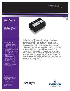 BXA3-12S15J Datasheet PDF Emerson Network Power