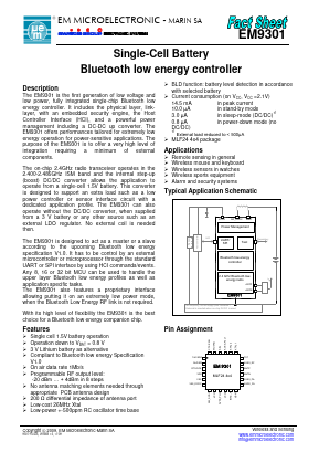 EM9301 Datasheet PDF EM Microelectronic - MARIN SA