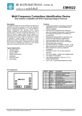 EM4022V14WS11 Datasheet PDF EM Microelectronic - MARIN SA