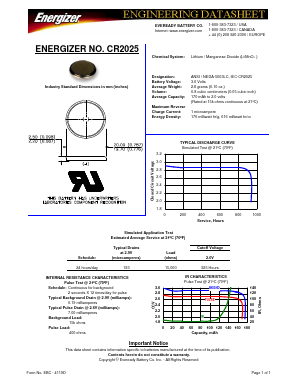 CR2025 Datasheet PDF Energizer