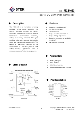 MC34063 Datasheet PDF Estek Electronics Co. Ltd