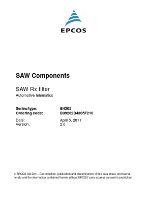 B4305 Datasheet PDF EPCOS AG