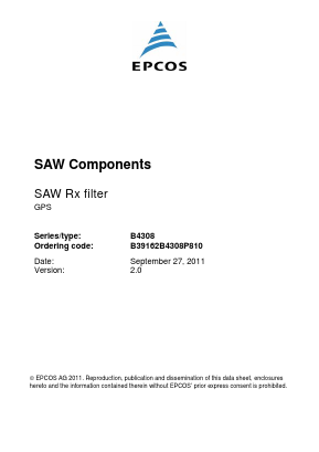 B4308 Datasheet PDF EPCOS AG