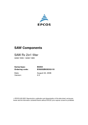 B39202B9303G110 Datasheet PDF EPCOS AG