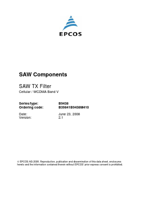 B9438 Datasheet PDF EPCOS AG