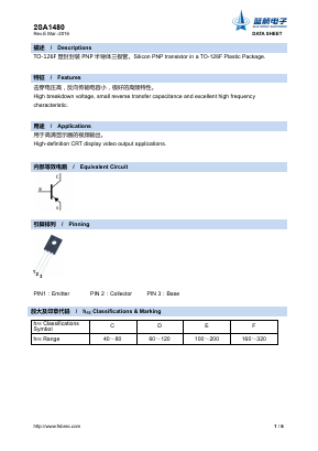 2SA1480 Datasheet PDF Foshan Blue Rocket Electronics Co.,Ltd.