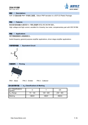 2SA1015M Datasheet PDF Foshan Blue Rocket Electronics Co.,Ltd.