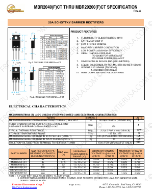 MBR20200CT Datasheet PDF Frontier Electronics.