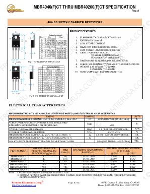 MBR4040CT Datasheet PDF Frontier Electronics.