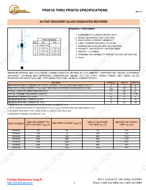 FR303G Datasheet PDF Frontier Electronics.