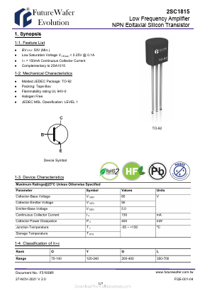 2SC1815T-G Datasheet PDF FutureWafer Tech Co.,Ltd