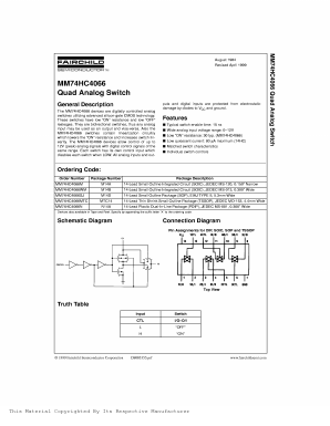 MM74HC4066WM Datasheet PDF Fairchild Semiconductor