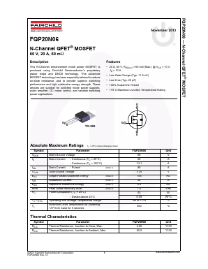 FQP20N06 Datasheet PDF Fairchild Semiconductor