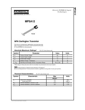 MPSA12 Datasheet PDF Fairchild Semiconductor