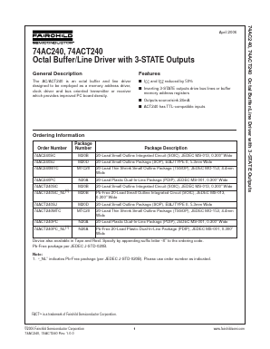 74AC240PC Datasheet PDF Fairchild Semiconductor