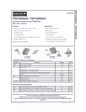 FDB10AN06A0 Datasheet PDF Fairchild Semiconductor