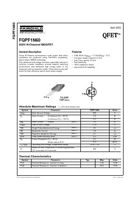 FQPF1N60T Datasheet PDF Fairchild Semiconductor