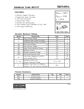 IRFS450A Datasheet PDF Fairchild Semiconductor