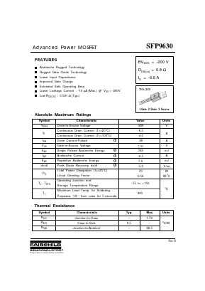 SFP9630 Datasheet PDF Fairchild Semiconductor