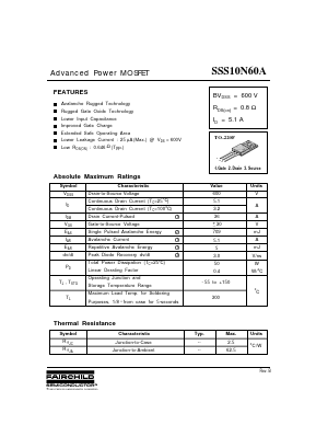 SSS10N60A Datasheet PDF Fairchild Semiconductor