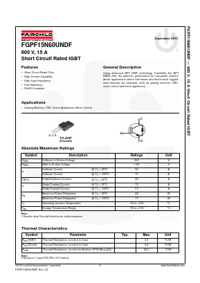 FGPF15N60UNDF Datasheet PDF Fairchild Semiconductor