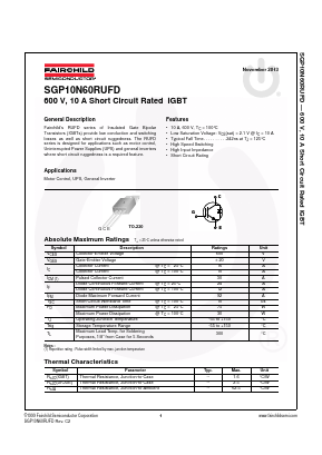 SGP10N60RUFDTU Datasheet PDF Fairchild Semiconductor