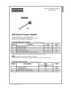 2N5830_D26Z Datasheet PDF Fairchild Semiconductor