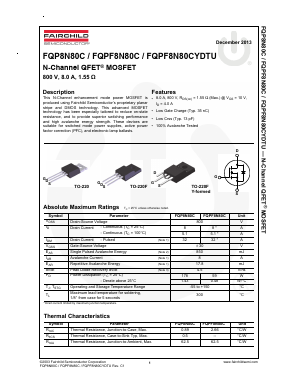 FQPF8N80CYDTU Datasheet PDF Fairchild Semiconductor