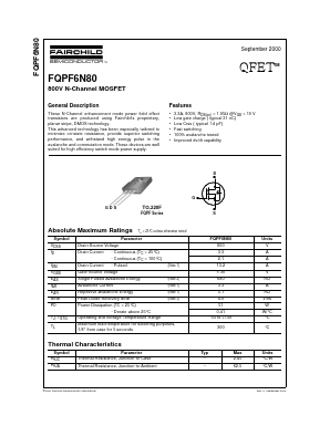 FQPF6N80 Datasheet PDF Fairchild Semiconductor