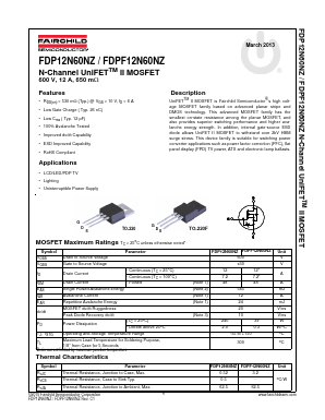 FDP12N60NZ Datasheet PDF Fairchild Semiconductor