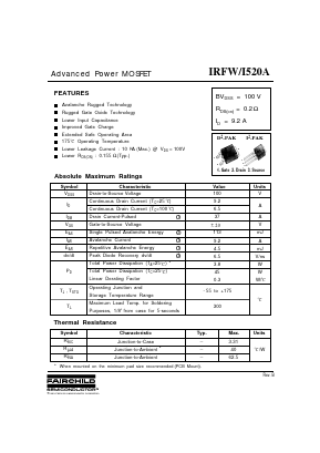 IRFW520A Datasheet PDF Fairchild Semiconductor