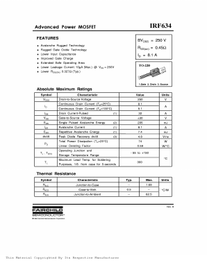 IRF634 Datasheet PDF Fairchild Semiconductor