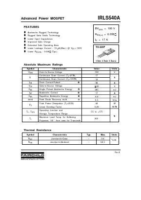 IRLS540A Datasheet PDF Fairchild Semiconductor