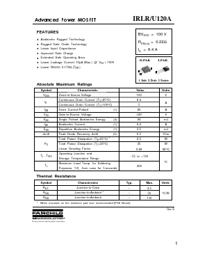 IRLU120A Datasheet PDF Fairchild Semiconductor