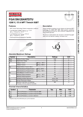 FGA15N120ANTDTU Datasheet PDF Fairchild Semiconductor
