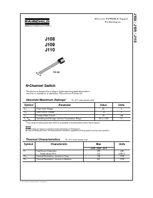 J109 Datasheet PDF Fairchild Semiconductor