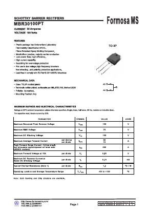 MBR30100PT Datasheet PDF Formosa Technology