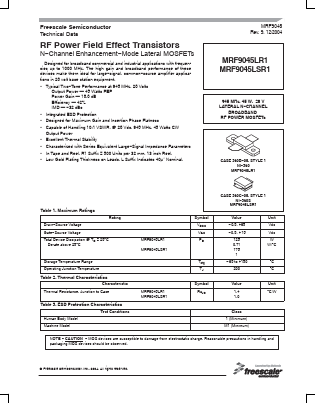 MRF9045LR1 Datasheet PDF Freescale Semiconductor