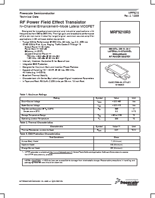 MRF9210R3 Datasheet PDF Freescale Semiconductor